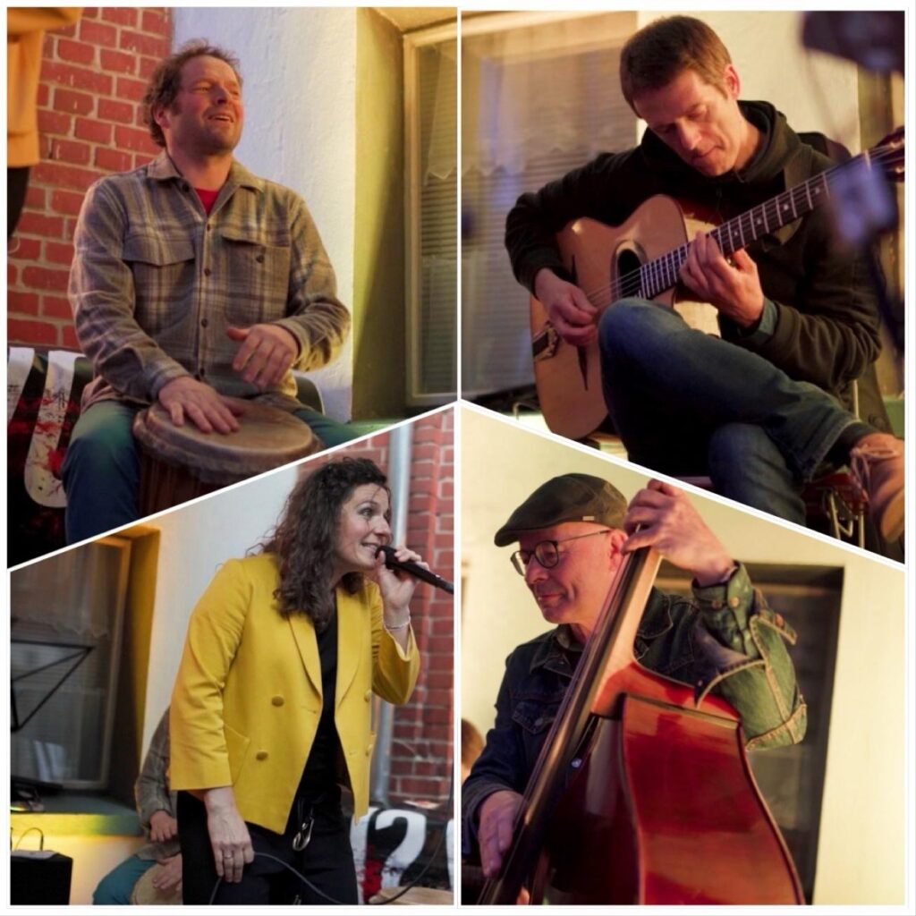 Quitten im Wald: Bandmitglieder mit Instrumenten